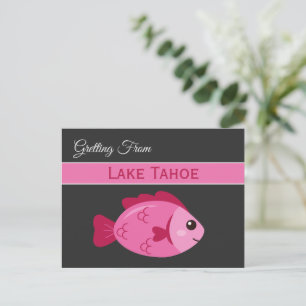 Carte Postale Aventure du lac rétro Poisson rose Design vintage