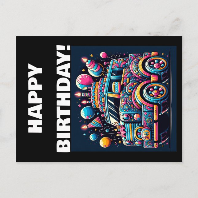 Carte Postale Aventure en bus d'anniversaire (Devant)