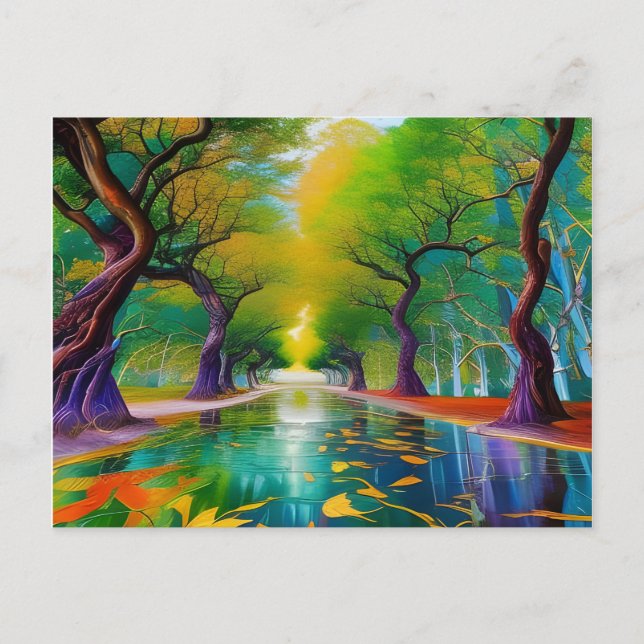 Carte Postale Avenue des arbres feuilles d'automne (Devant)
