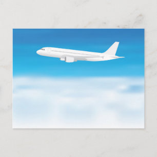 Carte Postale Avion blanc sur l'arrière - plan nuage bleu ciel