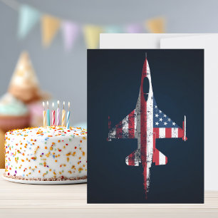 Carte Postale Avion de chasse à réaction patriotique USA Anniver