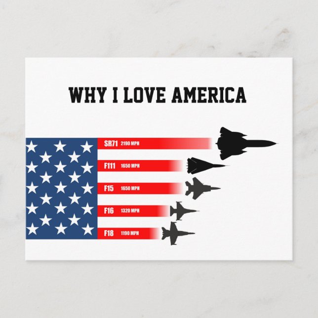 Carte Postale Avion de chasse USA : Raisons d'aimer l'Amérique (Devant)
