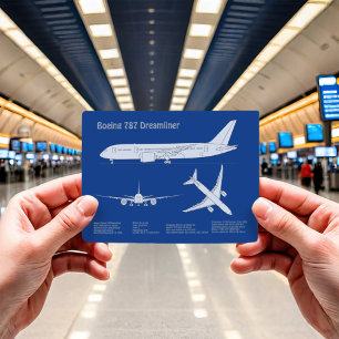 Carte Postale Avion de ligne 787 - Plan de dessin du plan direct