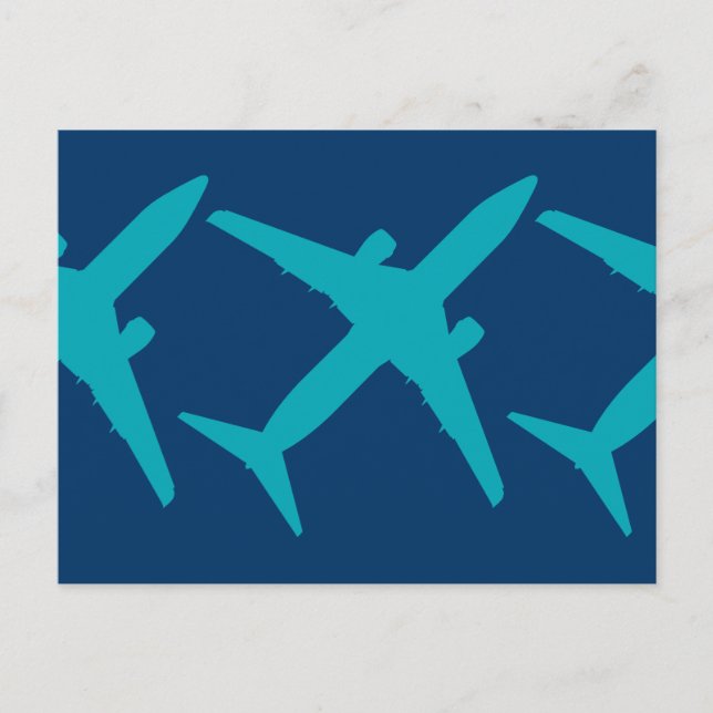 Carte Postale Avion graphique en Aqua Blue (Devant)