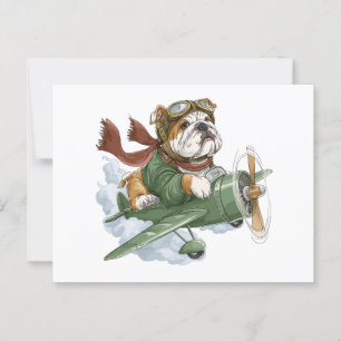 Carte Postale Avion pilote de Bulldog anglais