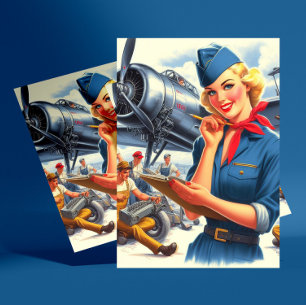 Carte Postale Avion vintage pin-up