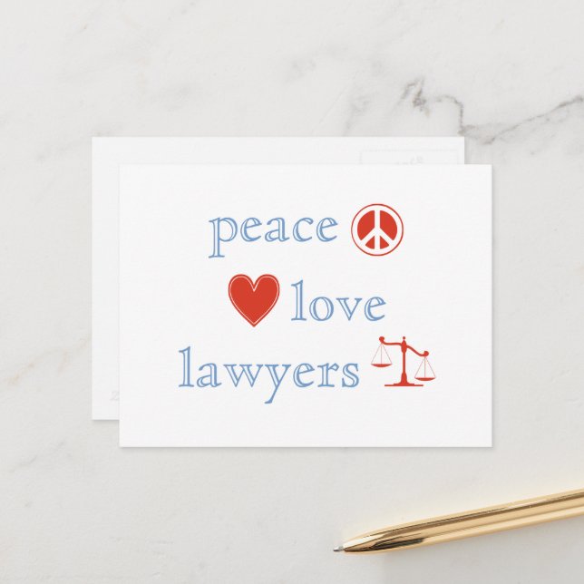 Carte Postale Avocats Peace Love (Devant/Arrière en situation)