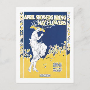 Carte Postale Avril Douches Apportent Mai Fleurs Couverture Song