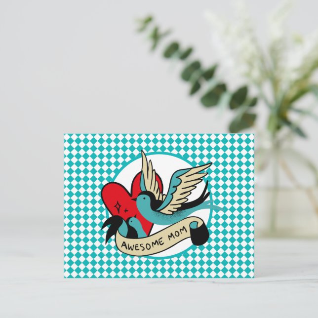 Carte Postale Awesome Maman Tattoo et Arlequin (Debout devant)