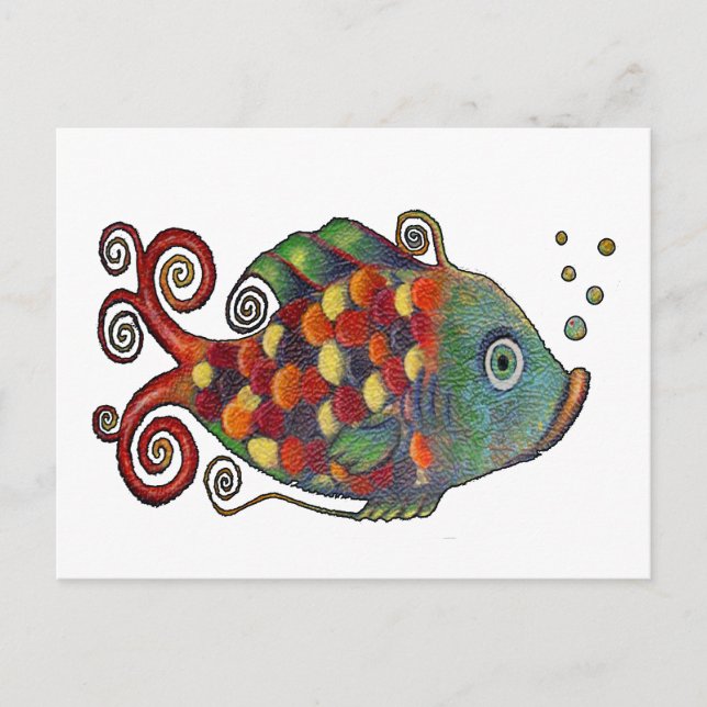 Carte Postale Awesome Rainbow Whimsical Fish Artsy Hippie Cool (Devant)