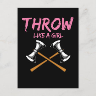 Carte Postale Ax Thrower Girl Woodworking Ax Thrower