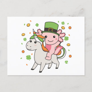 Carte Postale Axolotl avec Unicorn St. Patrick's Day Ireland Pos