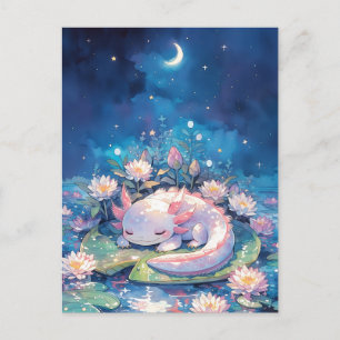 Carte Postale Axolotl endormi au lavis de lune croissante