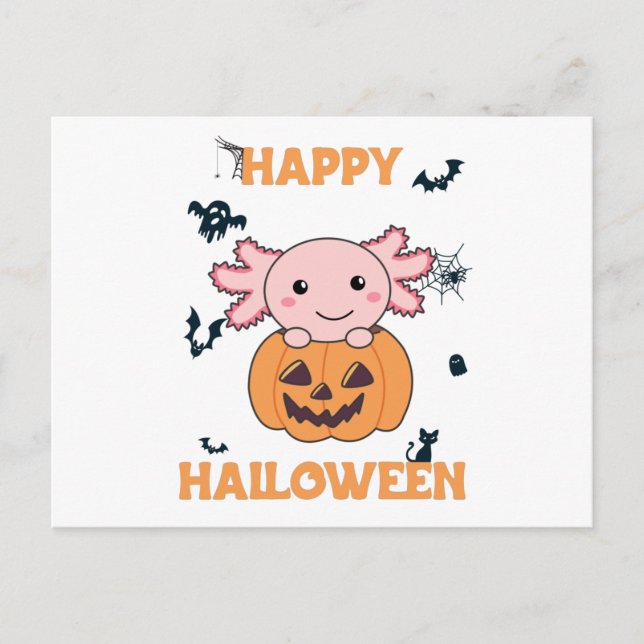 Carte Postale Axolotl In Pumkin Sweet Axolotls Happy Halloween (Devant)