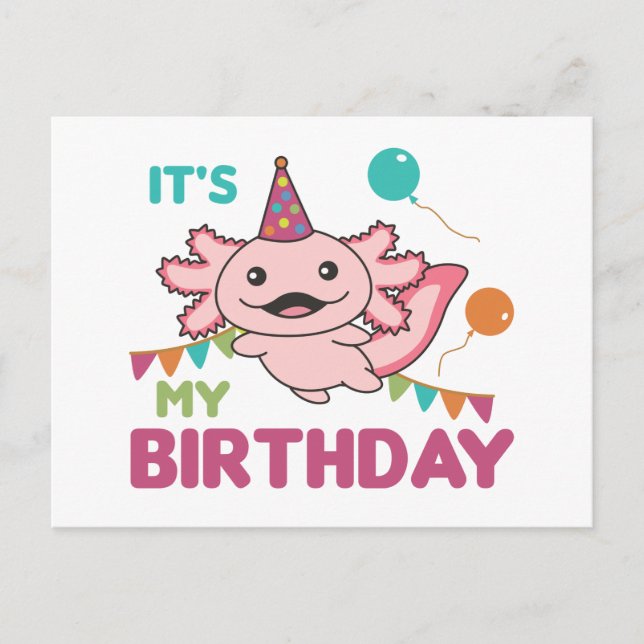 Carte Postale Axolotl veut que c'est mon anniversaire mignon Axo (Devant)