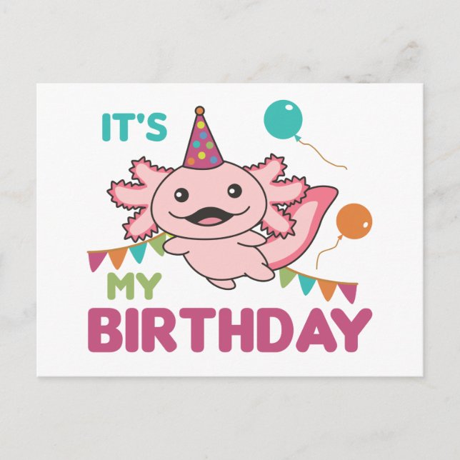 Carte Postale Axolotl veut que c'est mon anniversaire mignon Axo (Devant)
