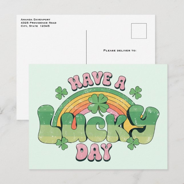 Carte Postale Ayez une journée chanceuse Rétro St. Patrick's Day (Devant / Derrière)