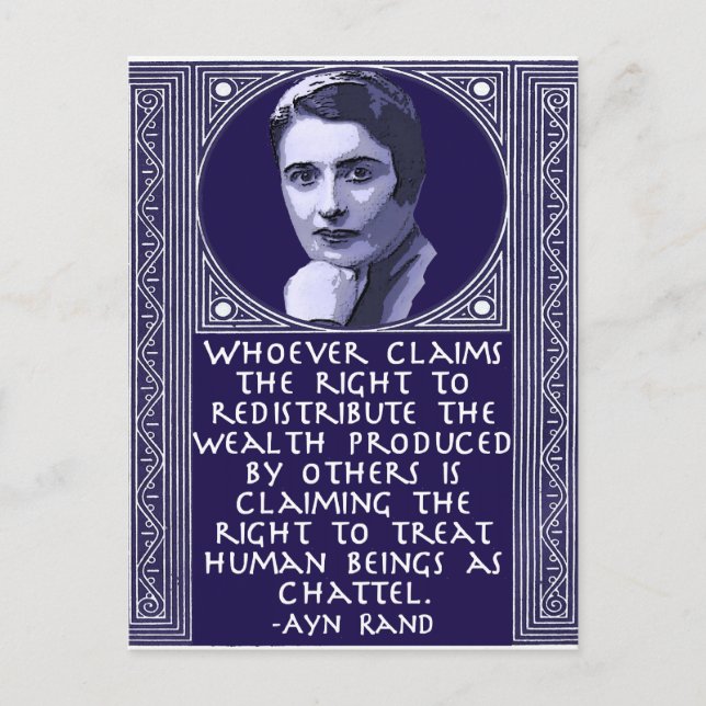 Carte Postale Ayn Rand sur la redistribution des richesses (Devant)