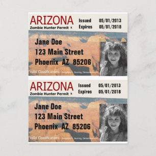 Carte Postale AZ Zombie Hunter Permis - Ajouter photo et personn