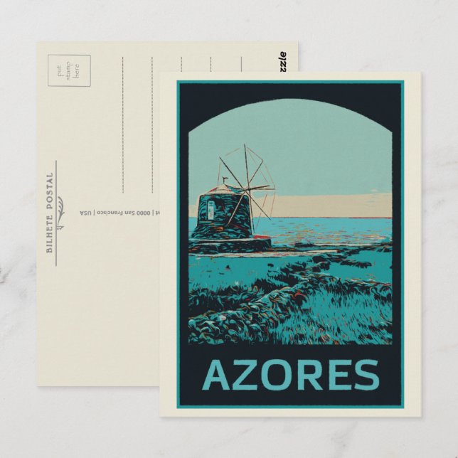 Carte Postale Azores paysage illustration Portugal (Devant / Derrière)