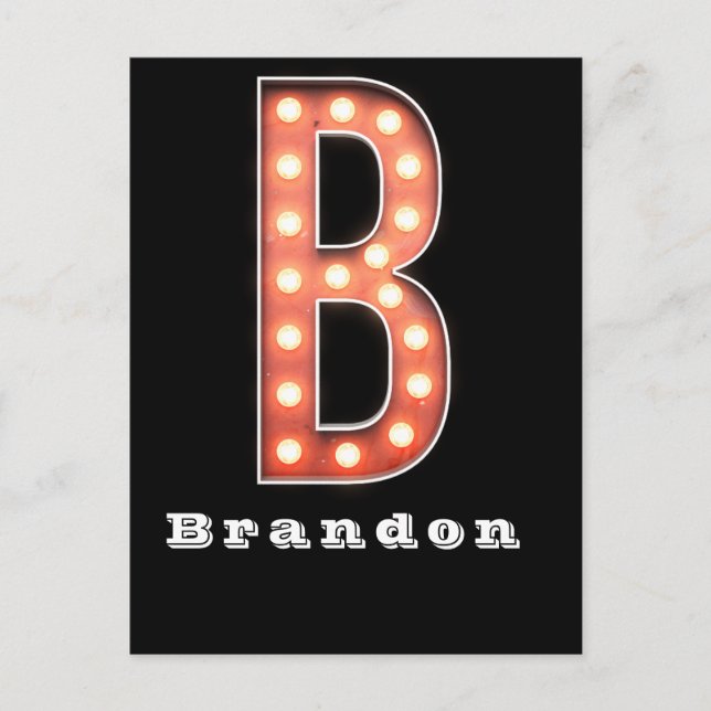 Carte Postale B Ampoule Marquee Monogram Personnalisée (Devant)