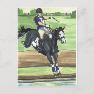 Carte Postale B&W Paint Horse XC dans l'eau Evasion