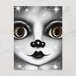 Carte Postale B&W Surreal Pop Big Eyes Mime