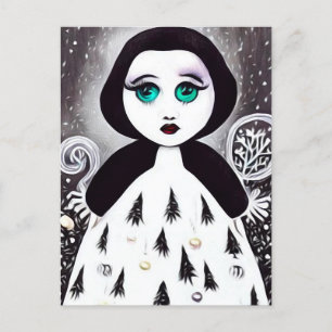 Carte Postale B&W Surreal Pop Xmas Poupée d'arbre