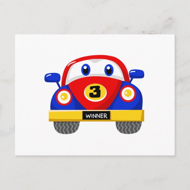 Carte Postale Baby Beetle car rouge et bleu (Devant)