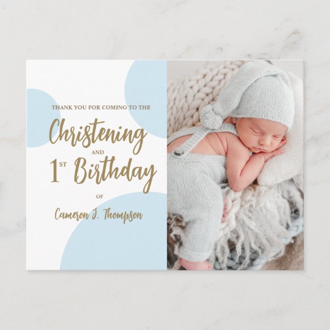 Carte Postale Baby Boy Blue Photo Christening et 1er anniversair (Devant)