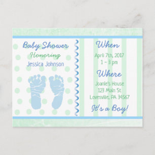 Carte Postale Baby Boy Blue Sage Green Baby shower Invitation