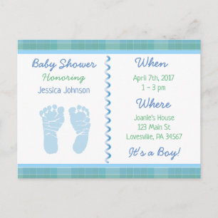 Carte Postale Baby Boy Blue Sage Green Baby shower Invitation