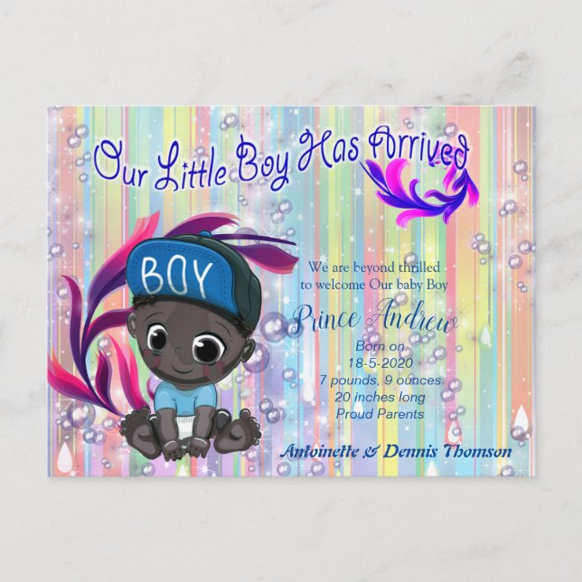 Carte Postale Baby Boy Bubbles & Unicorns (Devant)