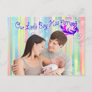Carte Postale Baby Boy Bubbles & Unicorns est arrivé