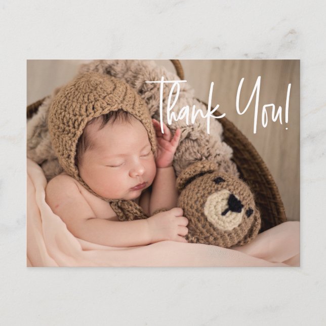 Carte Postale Baby Boy Photo baby shower merci Script (Devant)