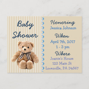 Carte Postale Baby Boy Teddy Bear Baby shower bleu Invitation