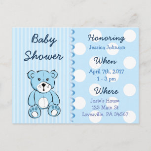 Carte Postale Baby Boy Teddy Bear Baby shower Invitation