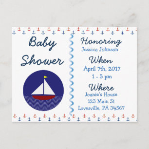 Carte Postale Baby Boy Voilier Blue Baby shower Invitation