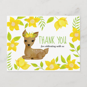Carte Postale Baby Deer Florals Jaunes   Merci Baby shower