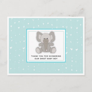 Carte Postale Baby Elephant cordes Coeurs Baby shower Merci