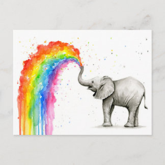 Carte Postale Baby Elephant Spraying Rainbow Card Papeterie