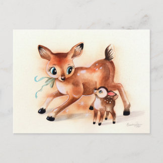 Carte Postale Baby Fawn et Mama Deer Cute Kitsch