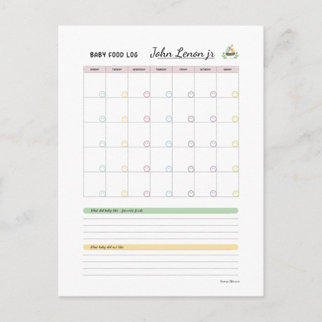 Carte Postale Baby First 100 foods - Baby Food Log par Margo (Devant)