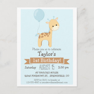 Carte Postale Baby Giraffe Invitation de fête d'anniversaire de 