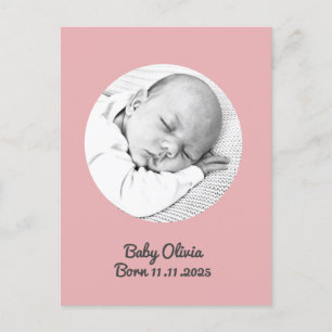 Carte Postale "Baby Girl Birth - Pink Photo & Name" personnalisé
