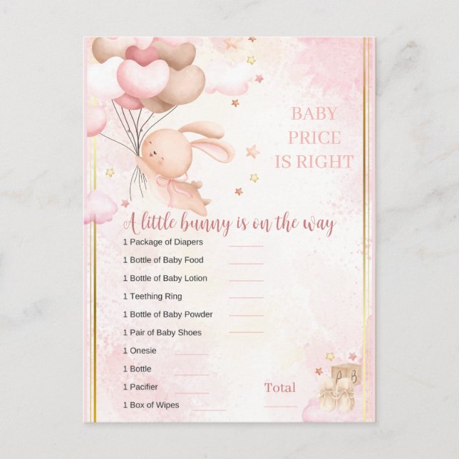 Carte Postale Baby Girl Bunny Baby shower Jeu (Devant)