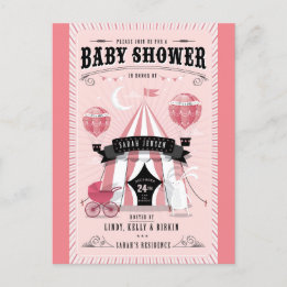Carte Postale Baby Girl Circus Baby shower Invitation