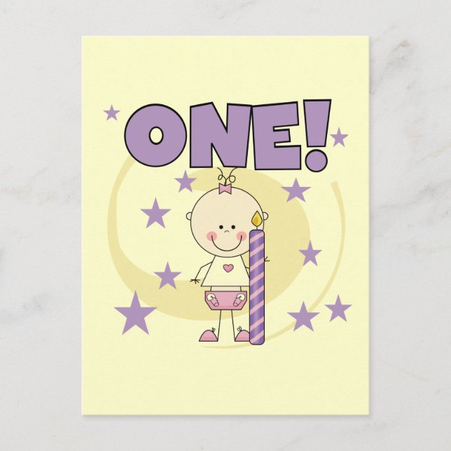Carte Postale Baby Girl is One Birthday Tshirts and Gifts (Devant)