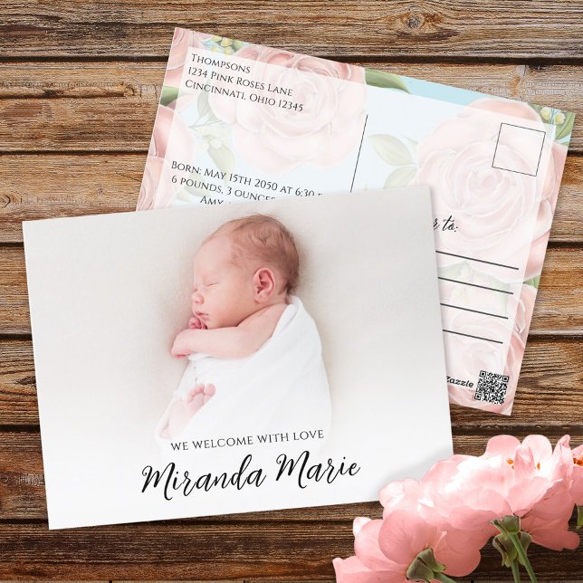Carte Postale Baby Girl Simple Overlay Texte Photo Floral Nouvea (Créateur téléchargé)