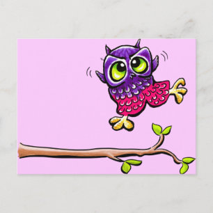 Carte Postale Baby Owl Premier vol rose